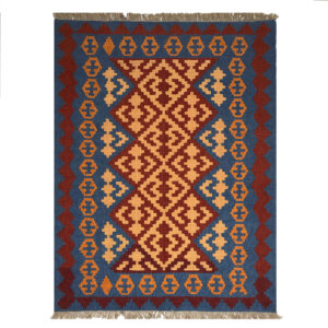 Perzische Kilim Qashqai Handgeweven – Model Mohana Blauw – Wollen Tapijt