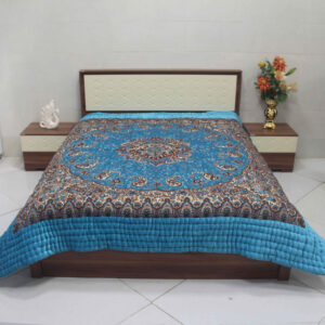 Perzische Dekbedovertrek Set – Blauw Termeh Fluweel Kaveh