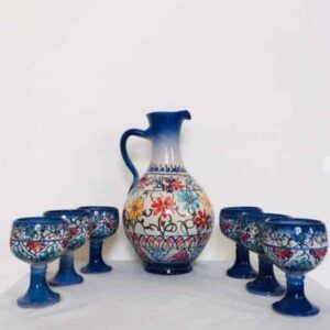Perzisch Aardewerk Kan & Bekerset Negin – Blauw Bloemen