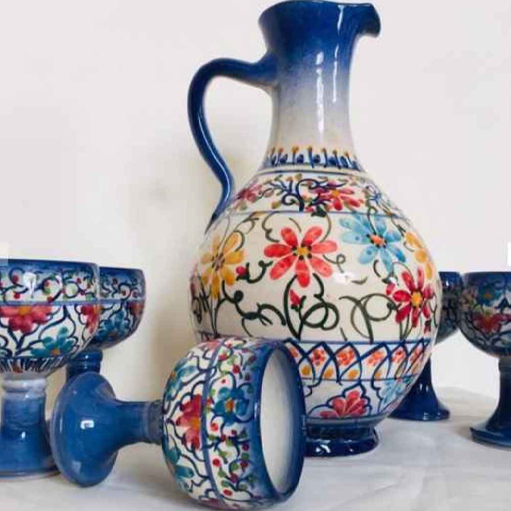 Perzisch Aardewerk Kan & Bekerset Negin – Blauw Bloemen