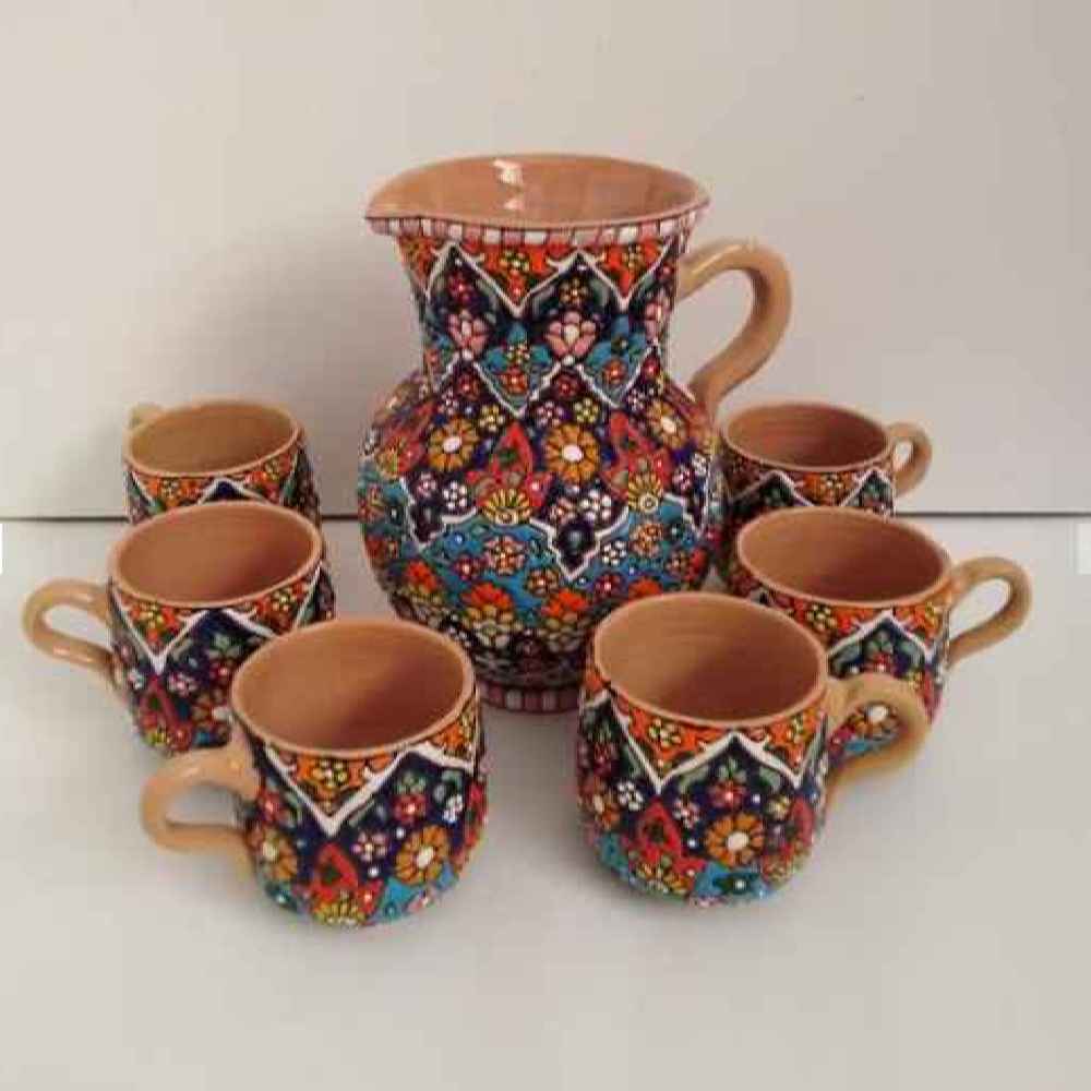 Artistic Minakari Geëmailleerde Kan & Bekerset Ahora – Blauw