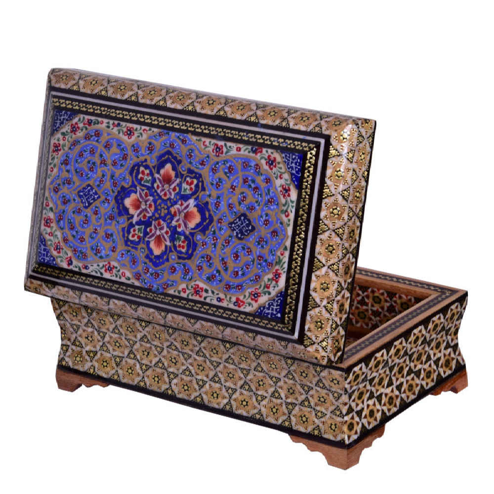 Handgemaakte Perzische Houten Sieradendoos met Khatam Violet