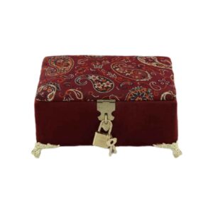 Handgemaakte Houten Sieradendoos met Fluwelen Paisley Stof
