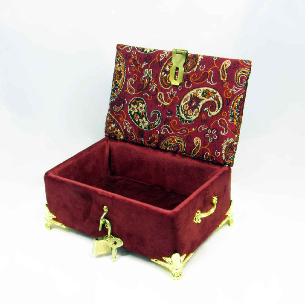 Handgemaakte Houten Sieradendoos met Fluwelen Paisley Stof