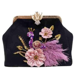 Clutch Handtas met Lintenborduurwerk – Pauwen Kralendetail