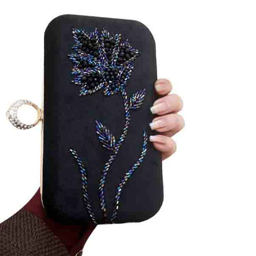 Clutch Handtas met Lintenborduurwerk – Zwart voor Speciale Gelegenheden