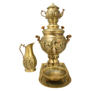 Perzische Koperen Samovar Decoratief Houtskool Theemaker met Achaemenid Design 5-Liter