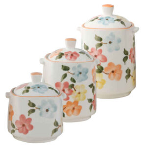Keramische Bewaarpot – Stijlvol Opbergen voor Koffie, Thee & Meer, Bloem Design (3x)