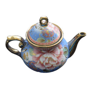 Porseleinen Retro Serveerkan – Blauw & Goud Bloemmotief