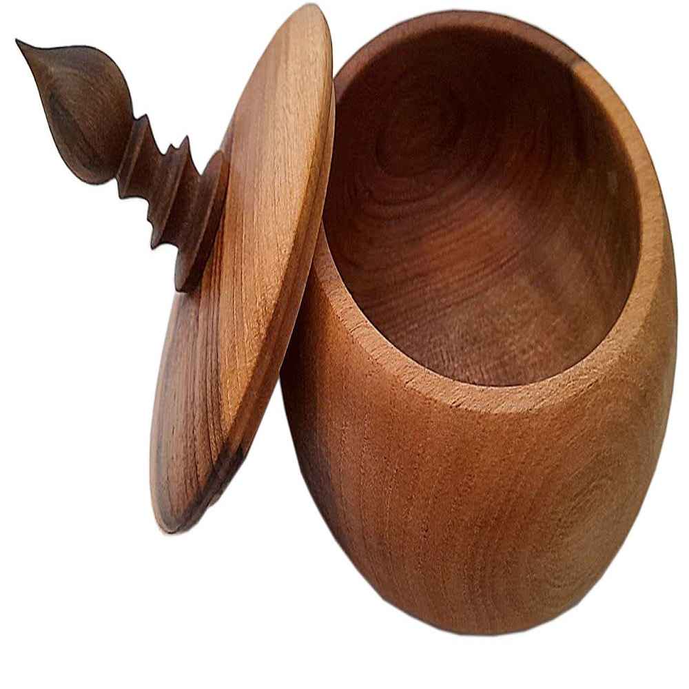 Handgemaakte Houten Suikerpot met Deksel – Rustieke Stijl Bahar