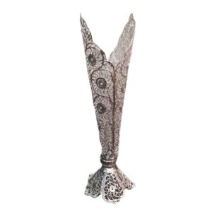 Decoratieve Perzische Filigraan Zilver Gecoate Trompetvaas – Moshaki