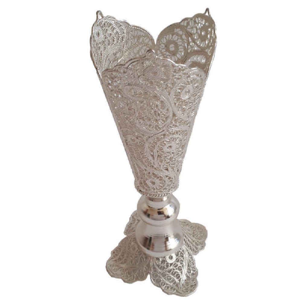 Decoratieve Perzische filigraan-trompetvaas, verzilverd, met Tina-ontwerp voor een elegant woonaccent