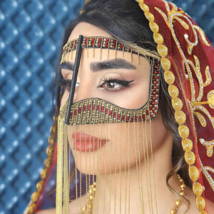 Handgemaakte Strass Battoulah Masker – Golf Burqa Gouden Model