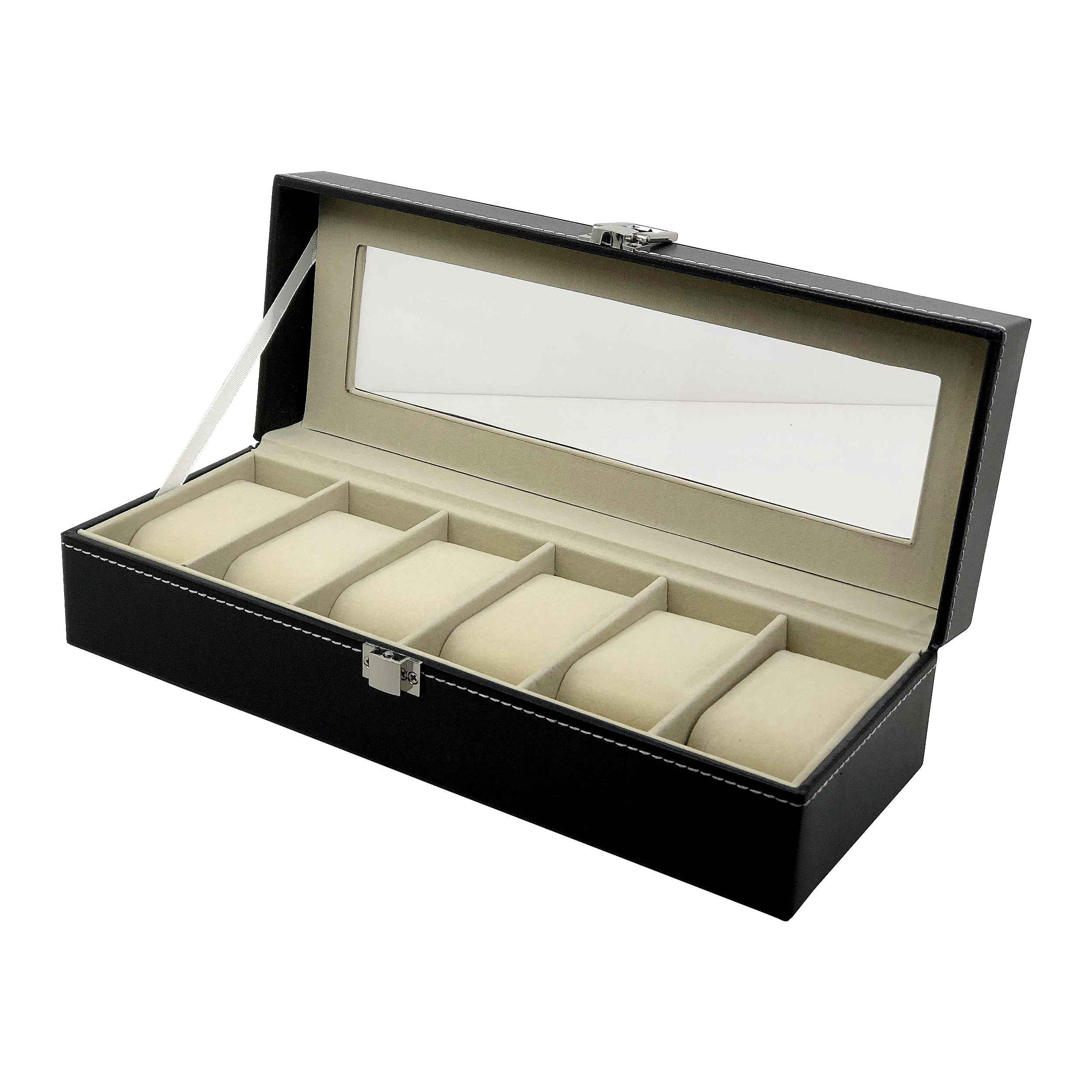 Luxe leren horlogedoos – 5 slots – Zwart