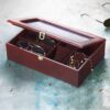 Luxe Bordeaux Horlogedoos met Zonnebrillenvak