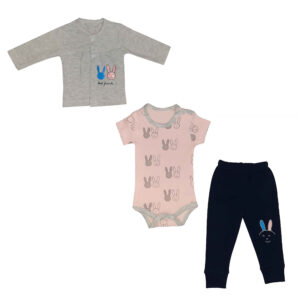 Set van 3 Meisjesshirts met Konijnmotief – Model Lite – Grijs