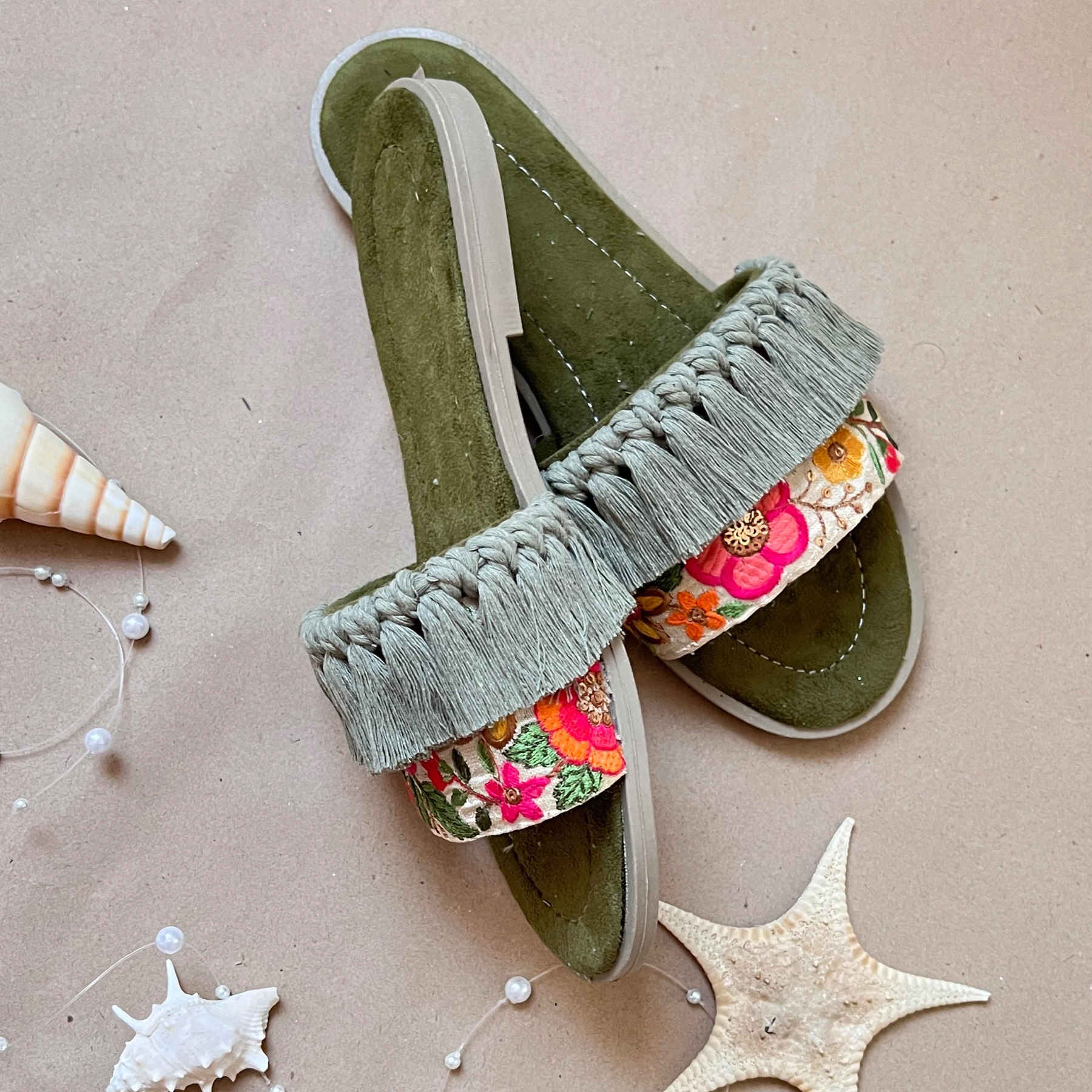 Macramé Boho Chic Sandalen – Model Golshan (Groen)