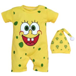 Babykleding Set – Korte Mouwen Onesie & Hoed Model SpongeBob
