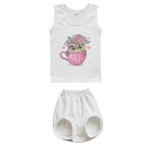 Babykleding Set – Rompertje & Shorts Model Uil & Koffie