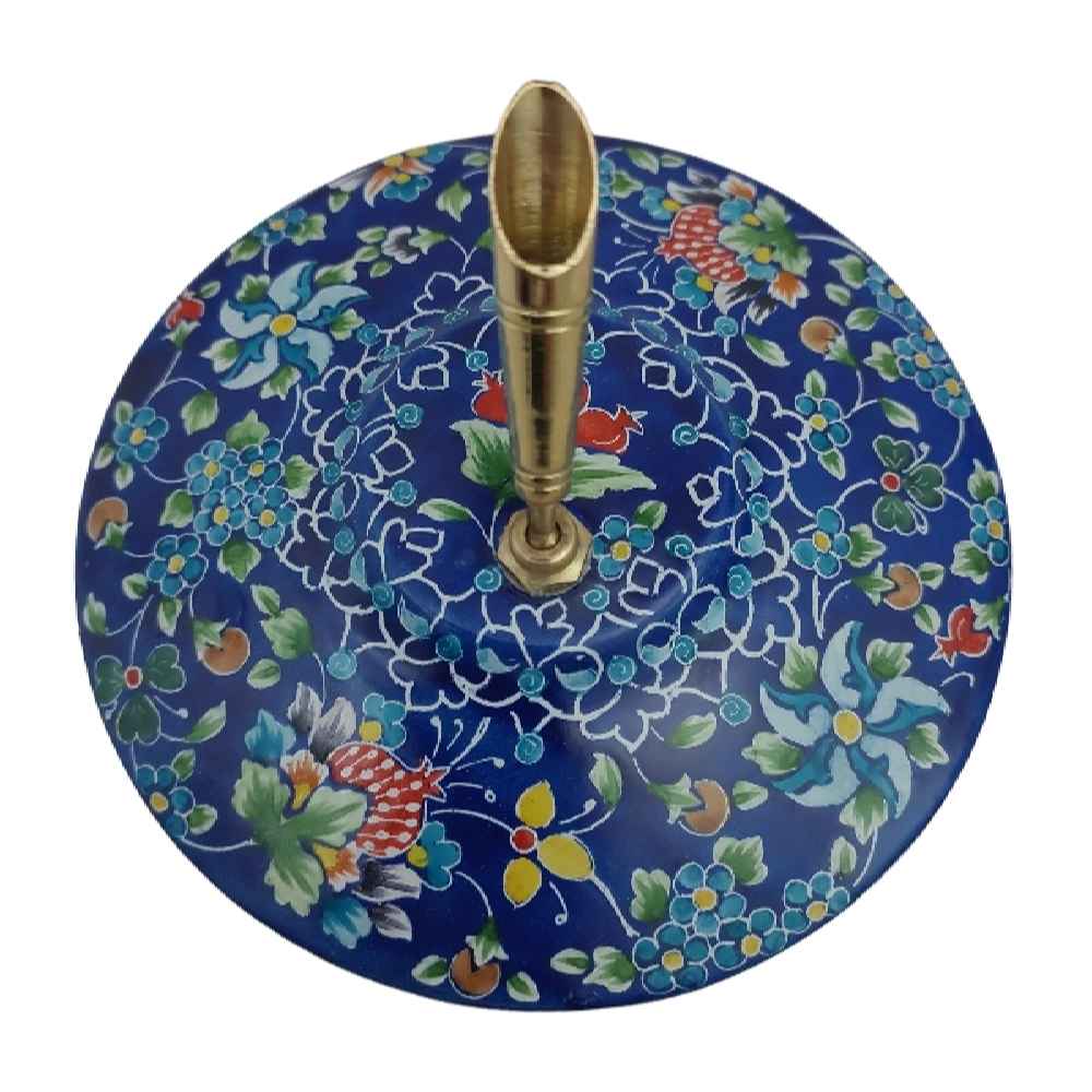 Enamel Elegance – Perzische Koperen Pennenhouder met Blauwe Bloem Minakari