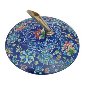 Enamel Elegance – Perzische Koperen Pennenhouder met Blauwe Bloem Minakari