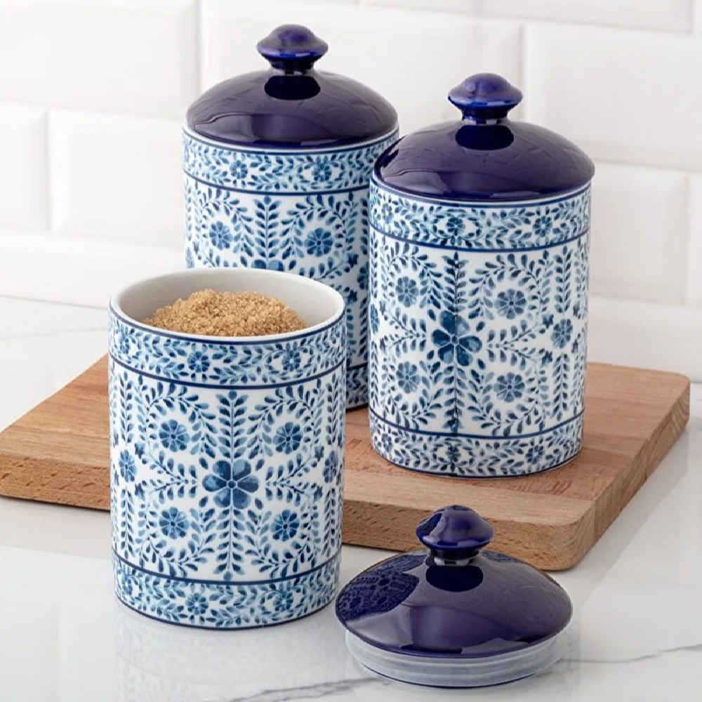 Porseleinen Bewaarpot voor Keuken Model Papillon Set van 3