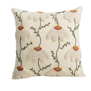Punch Needle Kussenhoes – Geborduurd Witte Kamille Design
