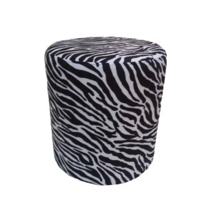 Ronde Fluwelen Poef Zebra – Dierenprint Design – Zwart/Wit