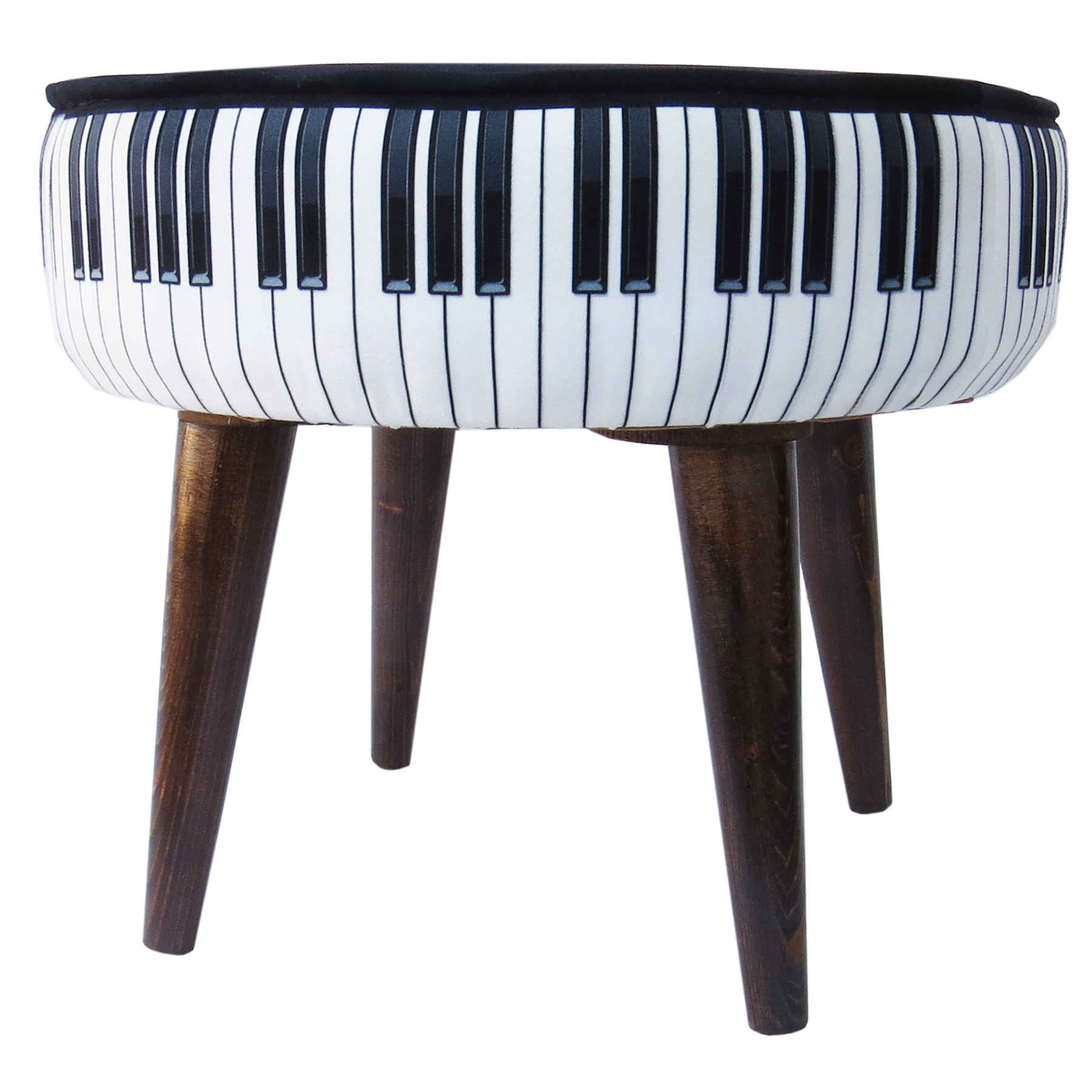 Ronde Fluwelen Voetenbank Piano – Zwart & Wit Design