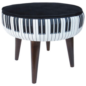 Ronde Fluwelen Voetenbank Piano – Zwart & Wit Design