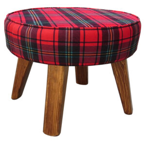 Ronde Fluwelen Voetenbank Burberry – Tartan Patroon Groen