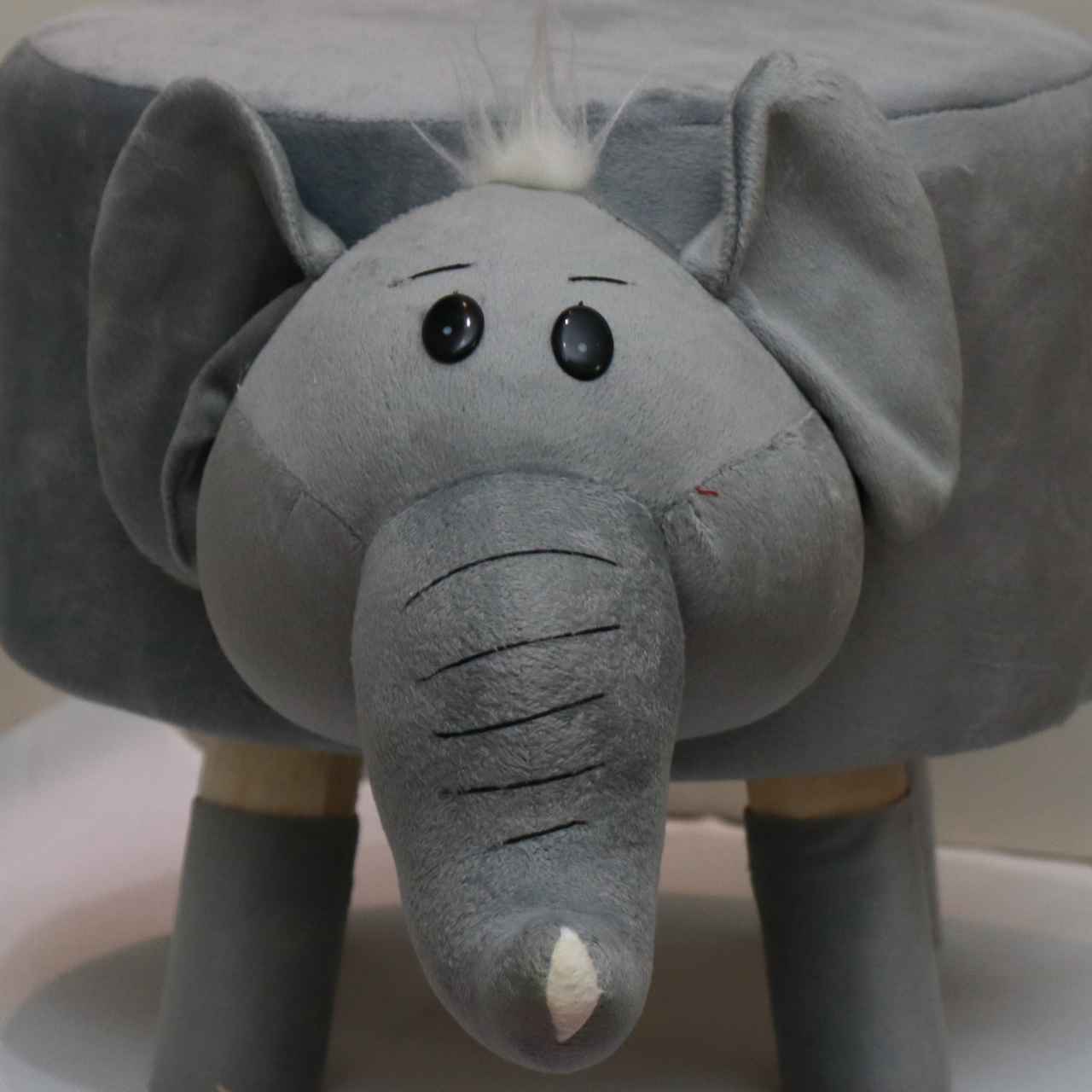 Ronde Fluwelen Voetenbank Childlike – Dierenmotief voor Kinderen – Grijs