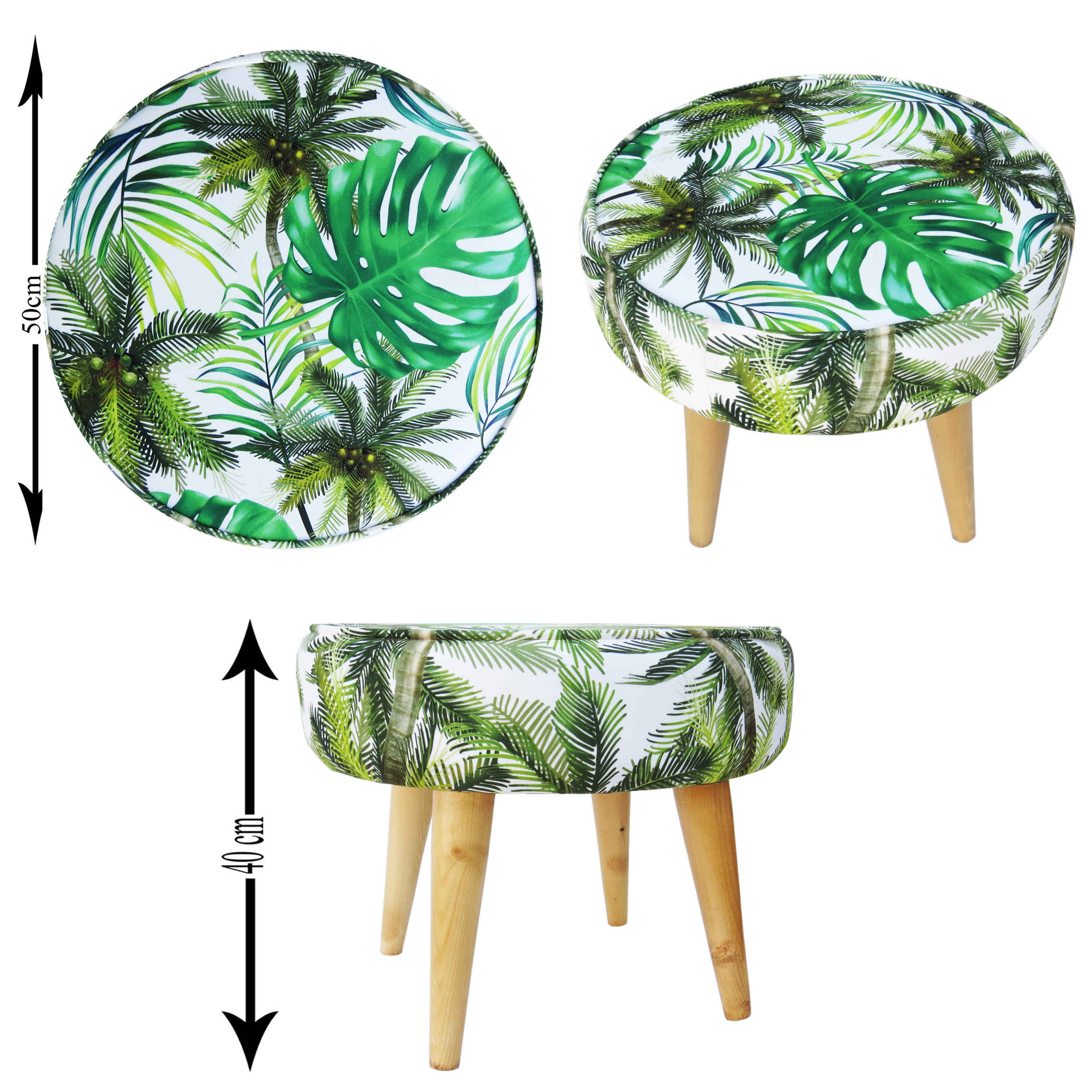 Ronde Fluwelen Voetenbank Blad – Natuurlijk Groen Design