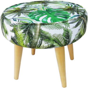 Ronde Fluwelen Voetenbank Blad – Natuurlijk Groen Design