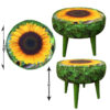 Ronde Fluwelen Poef Zonnebloem – Groen met Houten Poten