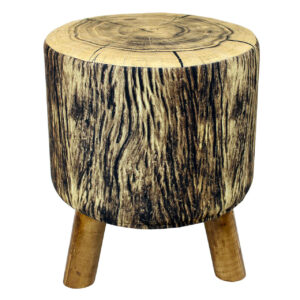 Ronde Fluwelen Voetenbank Trunk – Boomstam Design – Lichtbruin