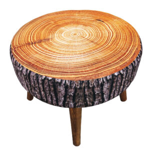Ronde Fluwelen Voetenbank Trunk 2 – Boomstam Design – Lichtbruin