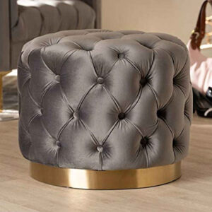 Ronde Fluwelen Poef Ottoman – Getuft Design – Grijs