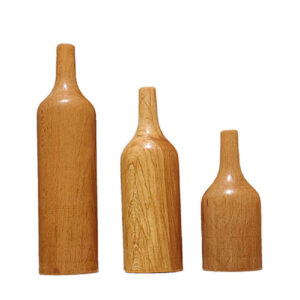 Handgemaakte Decoratieve Houten Bloemvaas – Set van 3