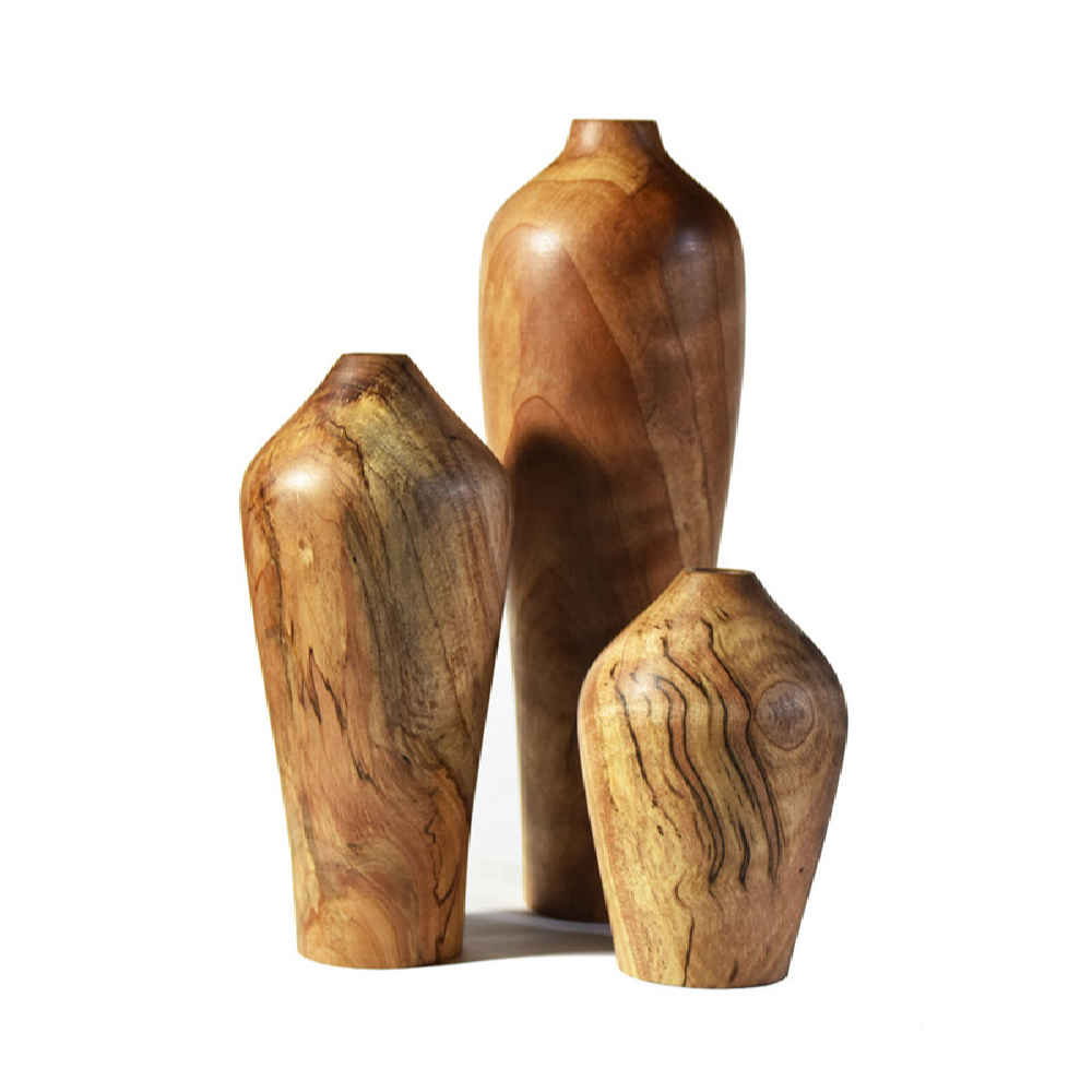 Set van 3 handgemaakte decohouten vazen van massief natuurlijk hout met Melanie-ontwerp voor een verfijnde uitstraling