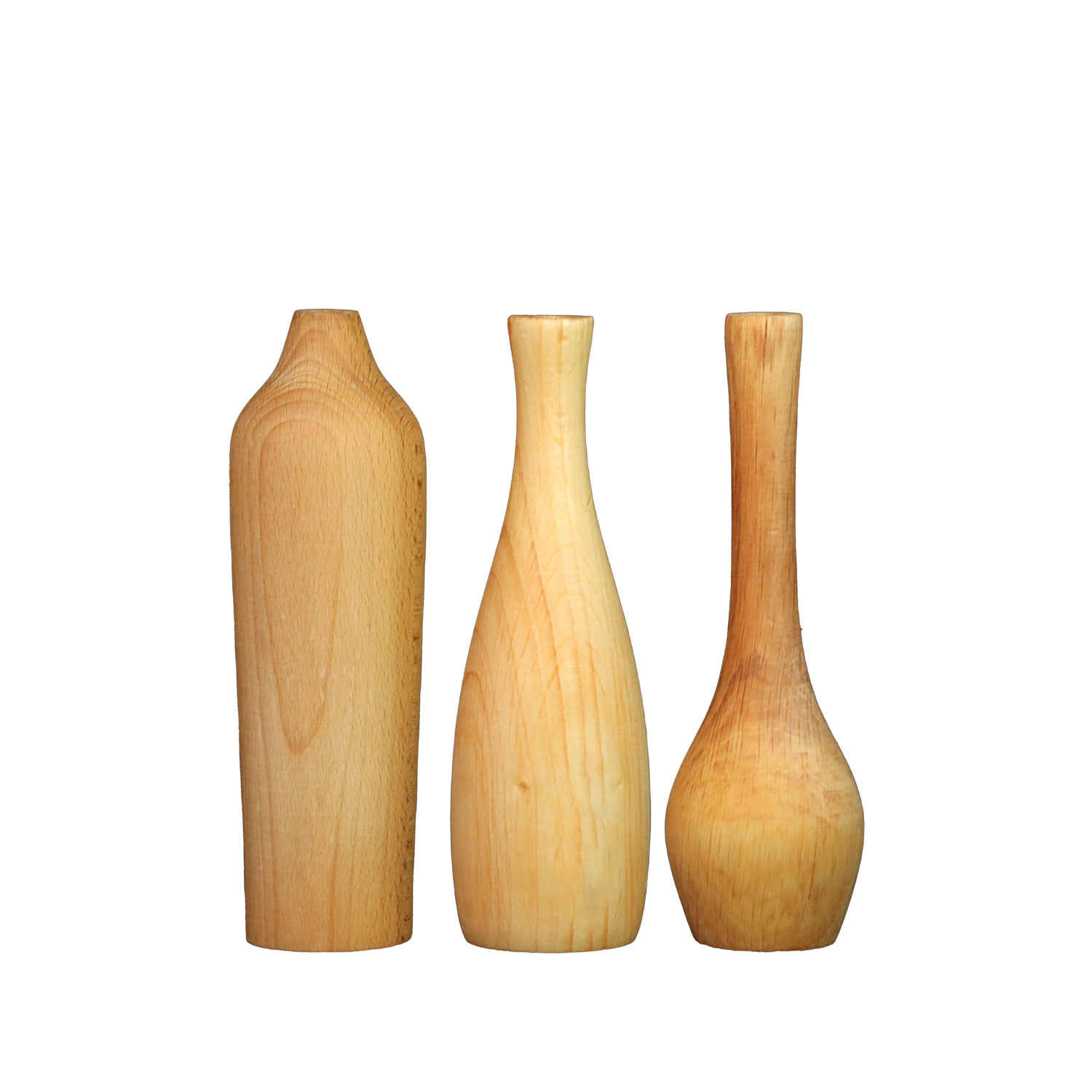 Set van 3 handgemaakte decohouten mini-bloemenvazen, van massief natuurlijk hout vervaardigd voor een rustieke uitstraling