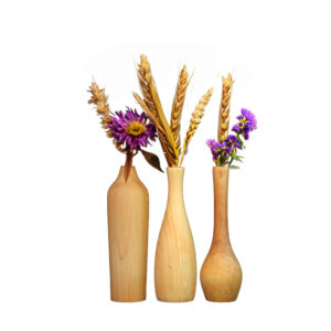 Handgemaakte Decoratieve Houten Mini Bloemvaas – Set van 3