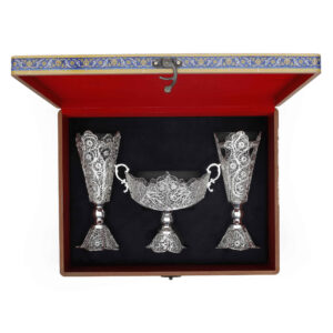 Filigraan Vazen & Kom Fakher – Zilver Gecoat (Set van 3)