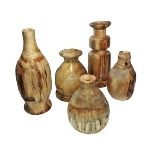 Handgemaakte Decoratieve Houten Bloemvaas – Set van 5