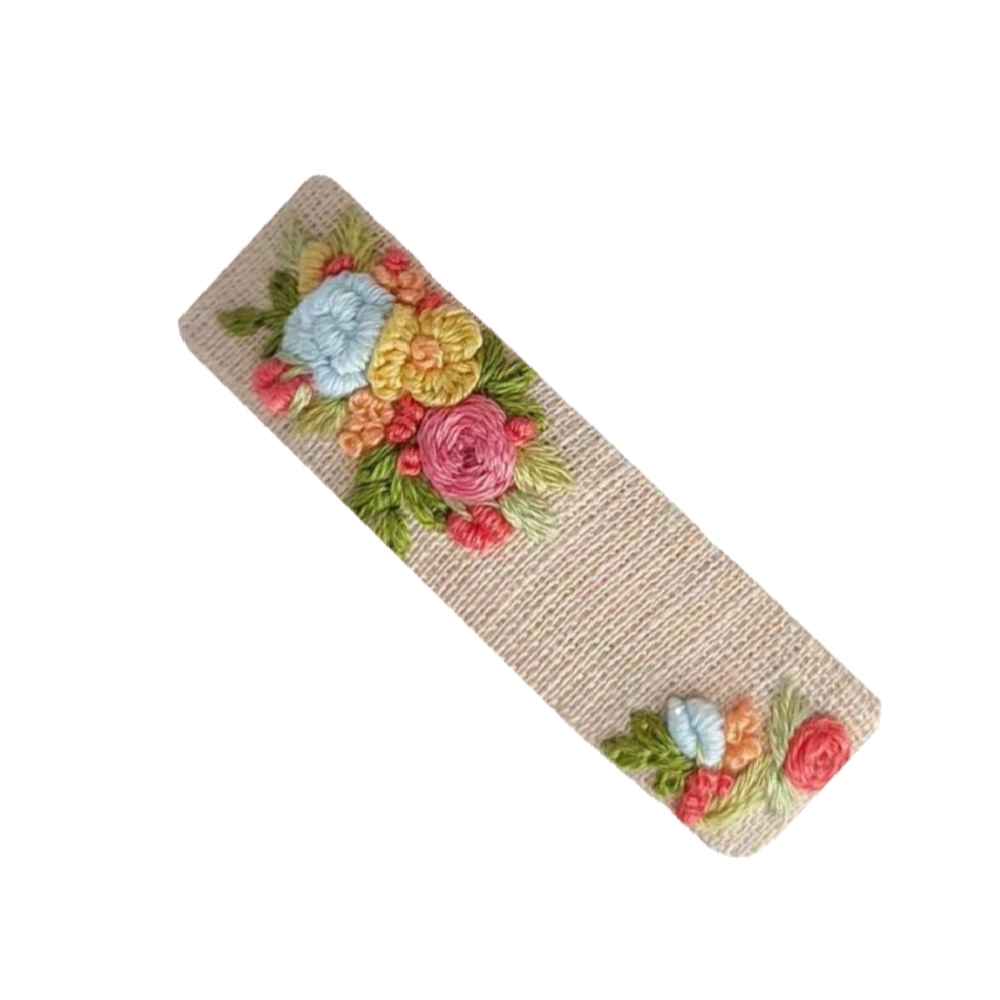 Snap Haarclip Set – Rechthoekig Cream met Bloemen (2x)