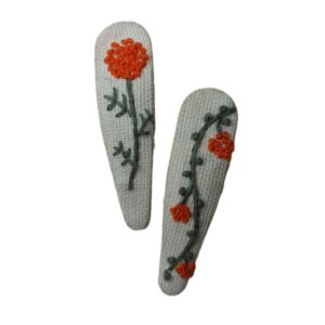 Snap Haarclip Set – Druppelvorm Grijs met Bloemen