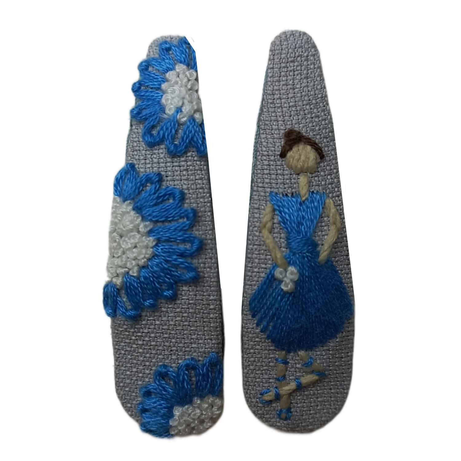 Snap Haarclip Set – Handgeborduurd Ballerina Blauw