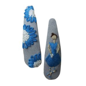 Snap Haarclip Set – Handgeborduurd Ballerina Blauw
