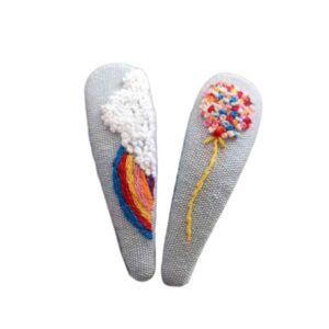 Snap Haarclip Set – Handgeborduurd Ballon Design Grijs