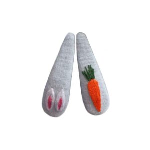 Snap Haarclip Set – Handgeborduurd Wortelmotief Grijs
